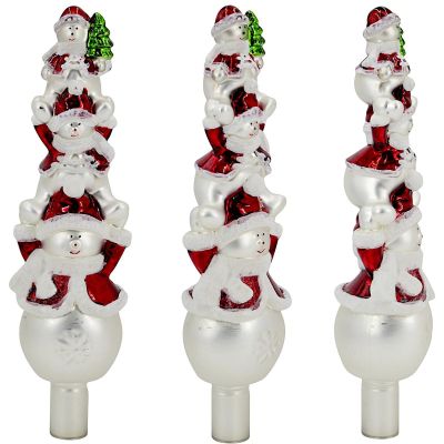 4. Glass Christmas Tree Topper with 3 Snowmen 28 cm