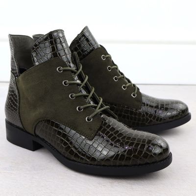 13. Women's patent leather ankle boots crocodile green Vinceza 26-16477