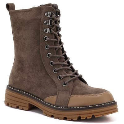 Women's suede worker boots brown M.Daszyński SA259-4