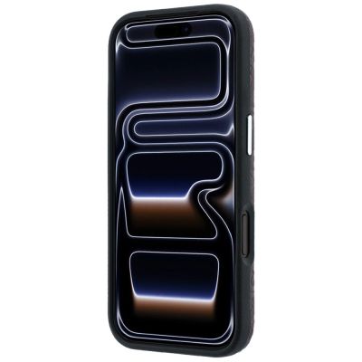 5. Karl Lagerfeld Grained Allover Logo Metal Elongated MagSafe Case for iPhone 17 Pro Max / 18 Pro Max - Burgundy