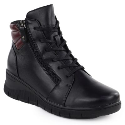 8. Black leather women’s wedge ankle boots Vinceza 39963