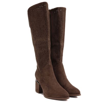 4. Women's openwork brown high-heeled boots S.Barski HY62-8122