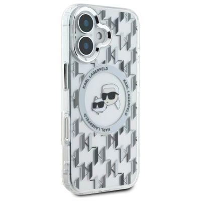 4. Karl Lagerfeld IML Monogram Karl & Choupette Head MagSafe iPhone 16 Case - Clear