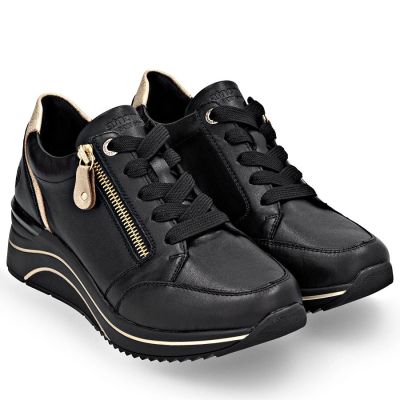 10. Women's leather wedge sneakers black Remonte Rieker D0T03-03