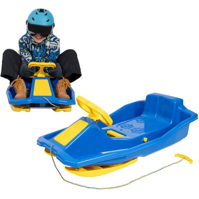 PLASTIC SLED WITH BRAKE AND STEERING WHEEL MIKOŁAJ 97x53x25CM BLUE