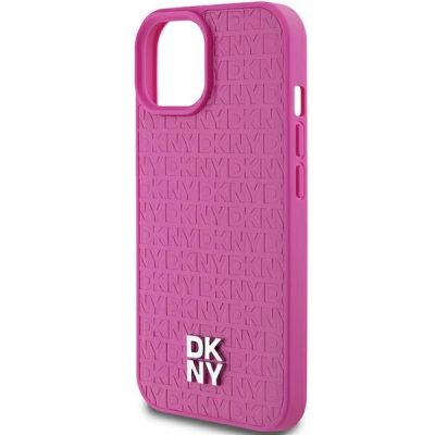 6. DKNY Leather Pattern Metal Logo MagSafe Case for iPhone 15 / 14 / 13 - Pink