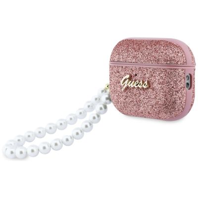 3. Guess Glitter Pearl Strap Case for AirPods Pro 3 - Pink