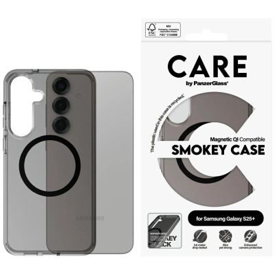CARE by PanzerGlass Flagship Urban Combat Black QI Case for Samsung Galaxy S25+ - Semi-transparent Smoke
