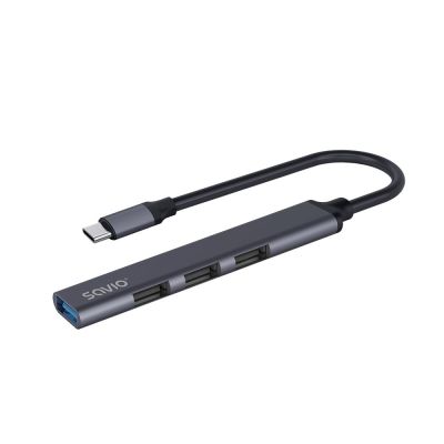 4. SAVIO HUB USB-C - 3 X USB-A 2.0, 1 X USB-A 3.0, GRAY, AK-71