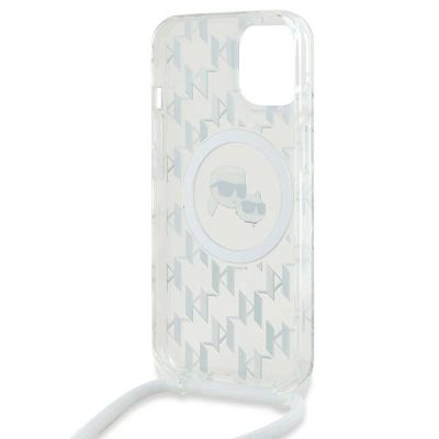 6. Karl Lagerfeld IML Crossbody Monogram Karl & Choupette Head MagSafe Case for iPhone 15 / 14 / 13 - Transparent