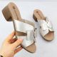 2. Women's leather slides on a block, gold Remonte R8759-90