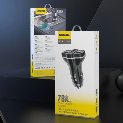 3. Dudao R78 78W Car Charger USB-C PD / 2xUSB-A QC - Black