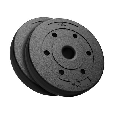 Set of 2 × 15 kg Bitumen Weight Plates, 51 mm Bore – for Olympic Barbells, REBEL ACTIVE