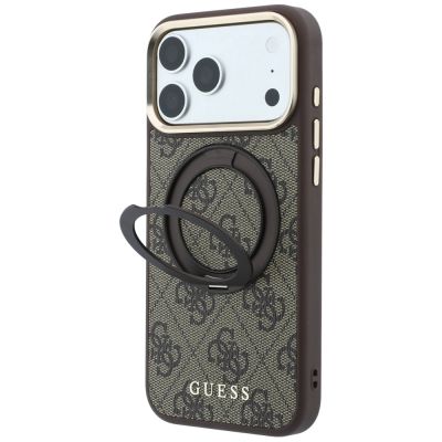 2. Guess Ring Stand 360 4G Classic Logo MagSafe Case for iPhone 18 Pro / 17 Pro - Brown