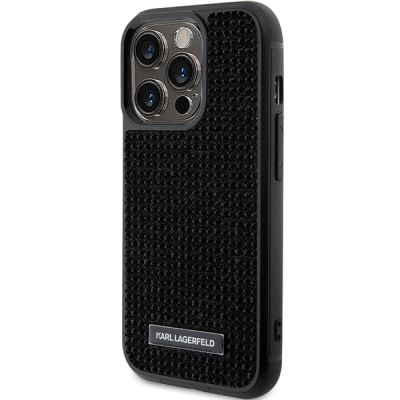2. Karl Lagerfeld Rhinestone Logo Metal Plate case for iPhone 15 Pro - black