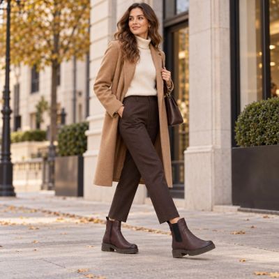 8. Women’s Leather Chelsea Ankle Boots, Insulated, Burgundy Rieker 75860-35