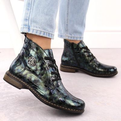44. Women’s green patent croc ankle boots Rieker 71205-90