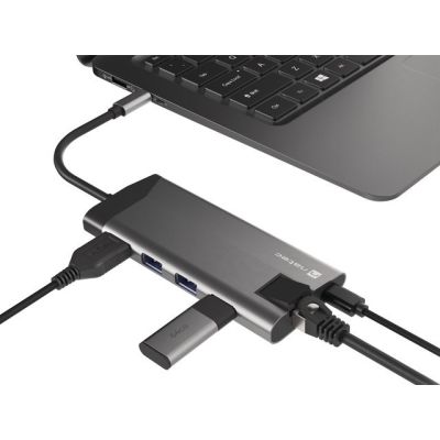 4. NATEC MULTIPORT ADAPTER FOWLER PLUS USB-C->USB 3.0 3X, HDMI 4K, USB-C PD, RJ45, MICRO SD NMP-1690