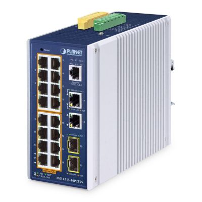2. PLANET IP30 Industrial L2/L4 16-Port Managed L2/L4 Gigabit Ethernet (10/100/1000) PoE Support Aluminum, Blue
