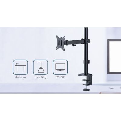 11. GEMBIRD ADJUSTABLE DESK MONITOR ARM/HOLDER 17-32, VESA 100X100MM, UP TO 9 KG