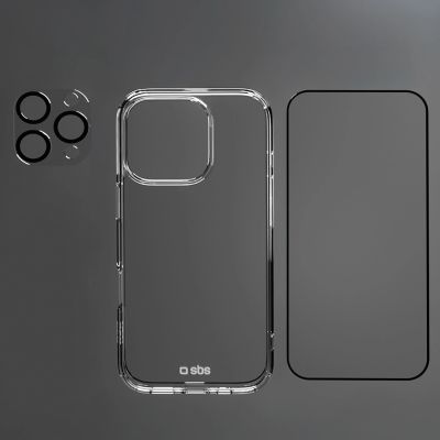 3. SBS set with D3O technology for iPhone 16 Pro Max - case + glass screen and camera protector - transparent
