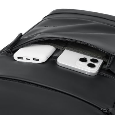 5. Rivacase Eden City Backpack Black Polyester, Waxed Leather (Pull Up)