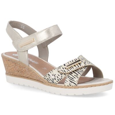 Women's gold leather wedge sandals Remonte by Rieker R6266-90