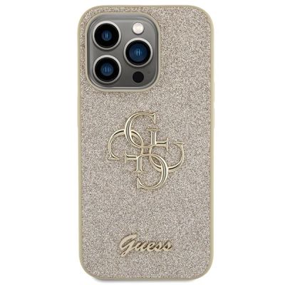3. Guess Glitter Script Big 4G iPhone 15 Pro Case - Gold