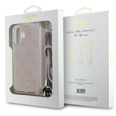 5. Guess Crossbody Cord 4G Print iPhone 16 Case - Pink
