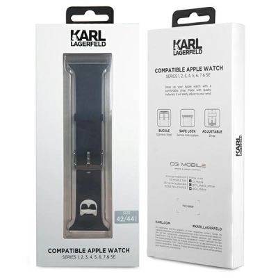 4. Karl Lagerfeld KLAWLSLCK Apple Watch Strap 42/44 / 45mm black / black strap Silicone Choupette Heads