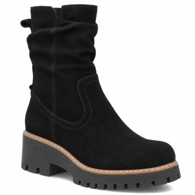 Women's leather ankle boots, ruffled, black, Filippo DBT6402