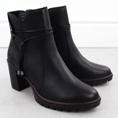 13. Black Leather Block-Heel Ankle Boots Rieker Y2567-00