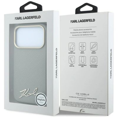 8. Karl Lagerfeld Saffiano Small Script Metal Logo MagSafe Case for iPhone 18 Pro / 17 Pro - Beige