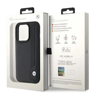 8. BMW Leather Blue Dots iPhone 15 Pro Max Case - Black
