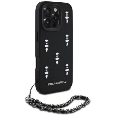 3. Karl Lagerfeld Saffiano Crystals w/Chain iPhone 16 Pro Case - Black