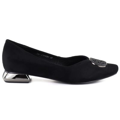 Women's ballerinas with decorative heels, black Potocki SZ12770
