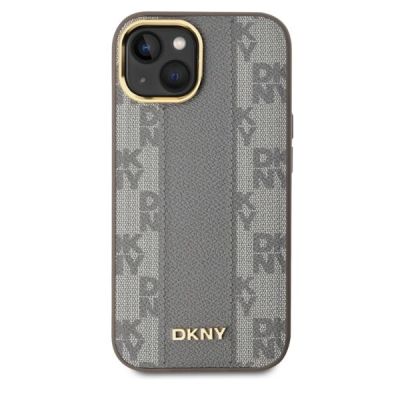 2. DKNY Leather Checkered Mono Pattern MagSafe iPhone 15 Case - Beige
