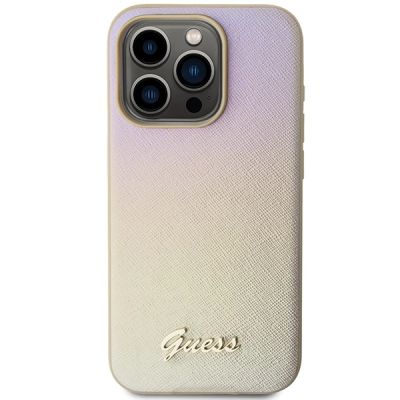 3. Guess Saffiano Iridescent Script case for iPhone 14 Pro Max - gold