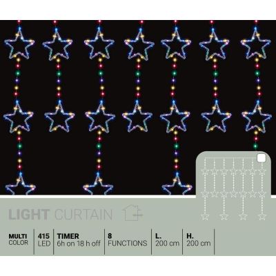 18. CHRISTMAS TREE LIGHTS LIGHT CURTAIN 200x200 CM 415LED STARS MULTICOLOR