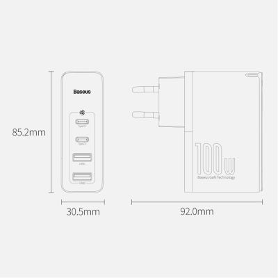 13. Baseus GaN2 Pro fast charger 100W USB / USB Type C Quick Charge 4+ Power Delivery white (CCGAN2P-L02)