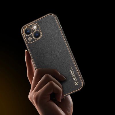 9. Dux Ducis Yolo iPhone 14 Plus case elegant faux leather cover black