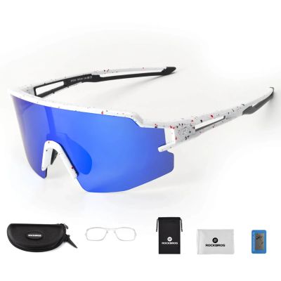2. Rockbros Polarized Cycling Glasses with UV Protection and Corrective Insert Blue Lenses - White