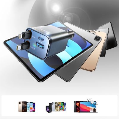 4. Joyroom JR-CCL05 30W 4-in-1 Car Charger with 2 Built-in Retractable Cables - Dark Gray