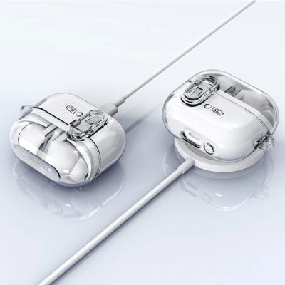 6. Tech-Protect FlexAir Case with Carabiner for Samsung Galaxy Buds 3 / 3 Pro - Transparent