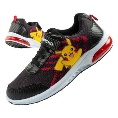 Leomil children's sports shoes Pokemon sneakers lightweight with velcro LED black