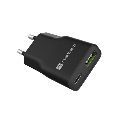 7. NATEC RIBERA GAN SLIM WALL CHARGER 1X USB-A + 1X USB-C 20W BLACK