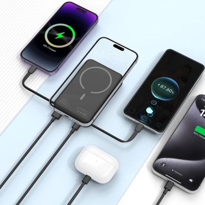 7. Tech-Protect LifeMag PB31 Power Bank with MagSafe 10000mAh 15W USB-C / USB-A / Built-in USB-C / Lightning Cables - Black