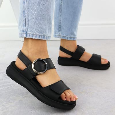 6. Women's leather wedge sandals black Remonte D2K50-00