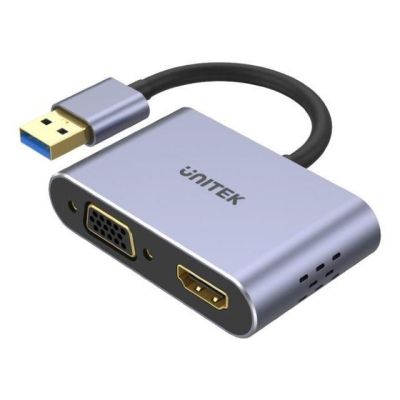 8. UNITEK V1304A Cable Adapter 0.15m USB Type-A HDMI + VGA (D-Sub) Gray