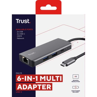 9. Trust DALYX 6-IN-1 USB-C Multi-Port Adapter Silver